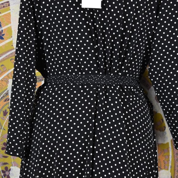 Leota Polka Dot Belted Faux Wrap Long Sleeve Dress - Picture 11 of 15
